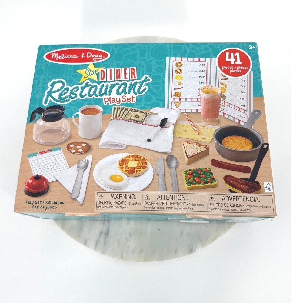 Melissa & Doug Star Diner Restaurant Play Set 41 Piece Wooden Food Toy